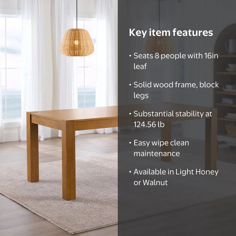 Better Homes & Gardens Bryant Solid Wood Extendable Dining Table, Light Honey Finish | Walmart (US)