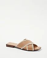 Crossover Stitched Leather Slide Sandals | Ann Taylor (US)