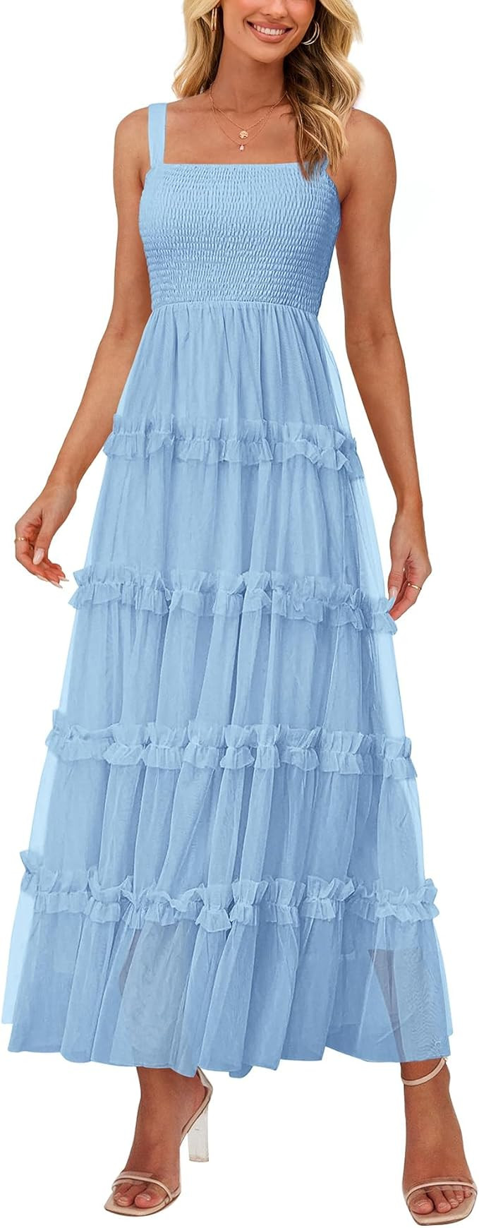 PRETTYGARDEN Women's Summer Dresses 2026 Sleeveless Smocked Tiered Ruffle Tulle A-Line Flowy Wedd... | Amazon (US)