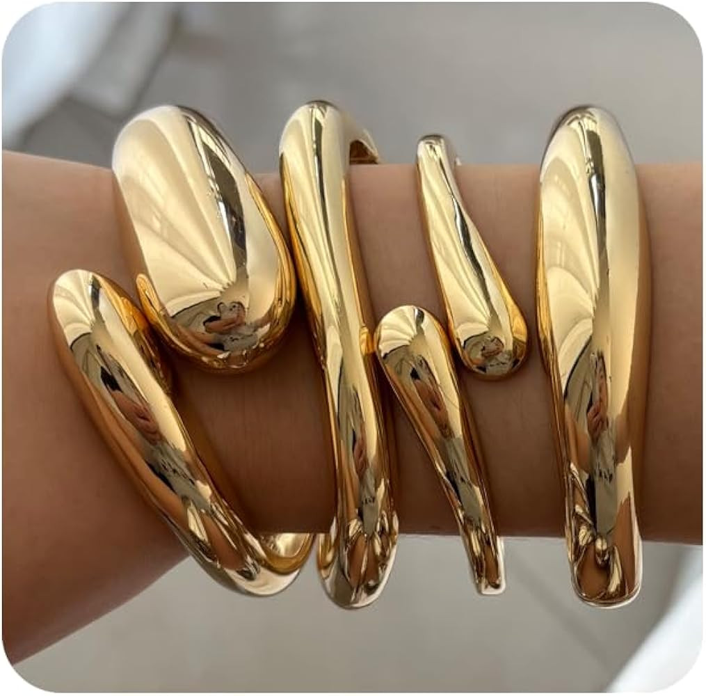 CASDAN 4Pcs Chunky Bangle Bracelets for Women Twisted Hinged Stackable Bangles Set Trendy Wide Wr... | Amazon (US)
