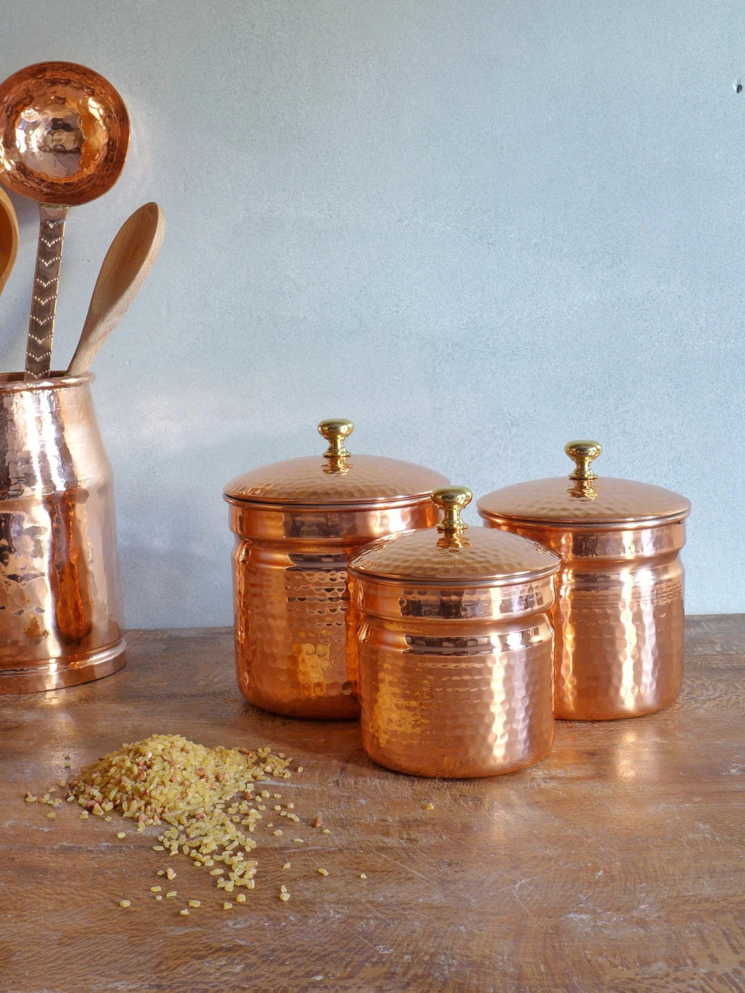 Pure Copper Kitchen Canister Set: Vintage Style, Brass Knob - Set of 3 | Etsy (Global)