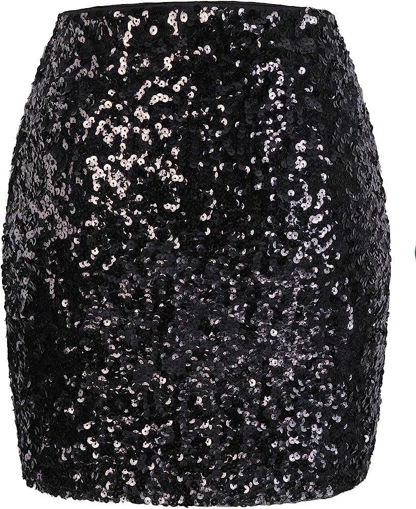 MANER Women's Sequin Skirt Sparkle Stretchy Bodycon Mini Skirts Night Out Party | Amazon (US)