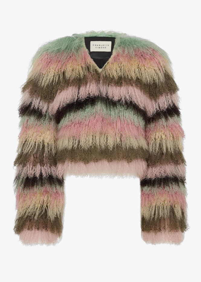 Candy Multicoloured Mongolian Lambswool Cropped Jacket | Daniel Footwear (UK)