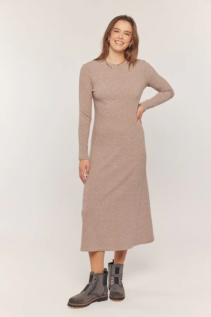 Mocha Ribbed Knit Side Slit Midi Dress | PinkBlush Maternity