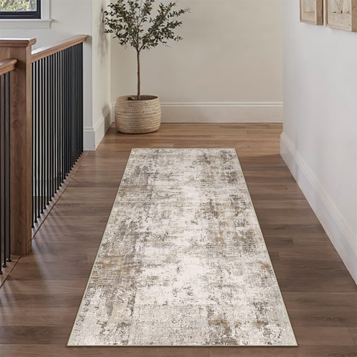 2x6 Washable Runner Rug Brown Grey Neutral Abstract Hallway Kitchen Living Room Bedroom Non Slip ... | Amazon (US)