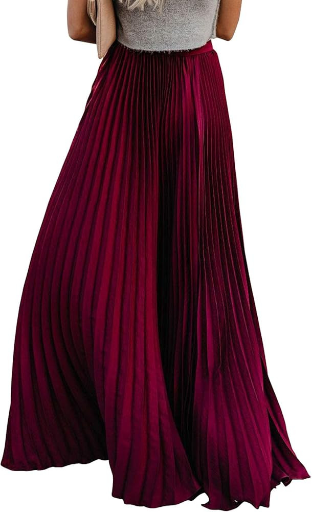 ebossy Women's High Waist Flowy Pleated Chiffon Maxi Skirt | Amazon (US)