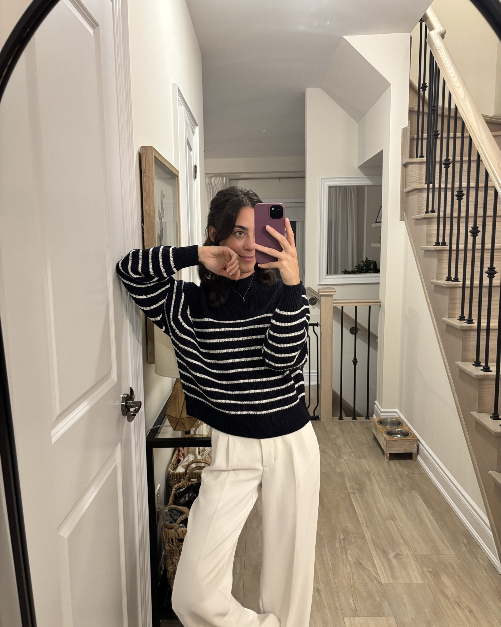 In Aritzia head to toe 🤍 wearing The Effortless pant, arguably my most worn pants. I have several colours that I wear on repeat. I paired it with a cozy, chunky striped knit, now on sale!!! 🚨  

#WinterFit #CozyFit #Aritzia

#LTKworkwear #LTKsale #LTKwinter