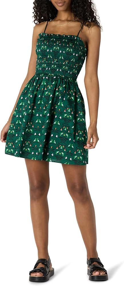 Amazon Essentials Women's Regular-Fit Cotton Sateen Smocked Bodice Short Dress | Amazon (US)