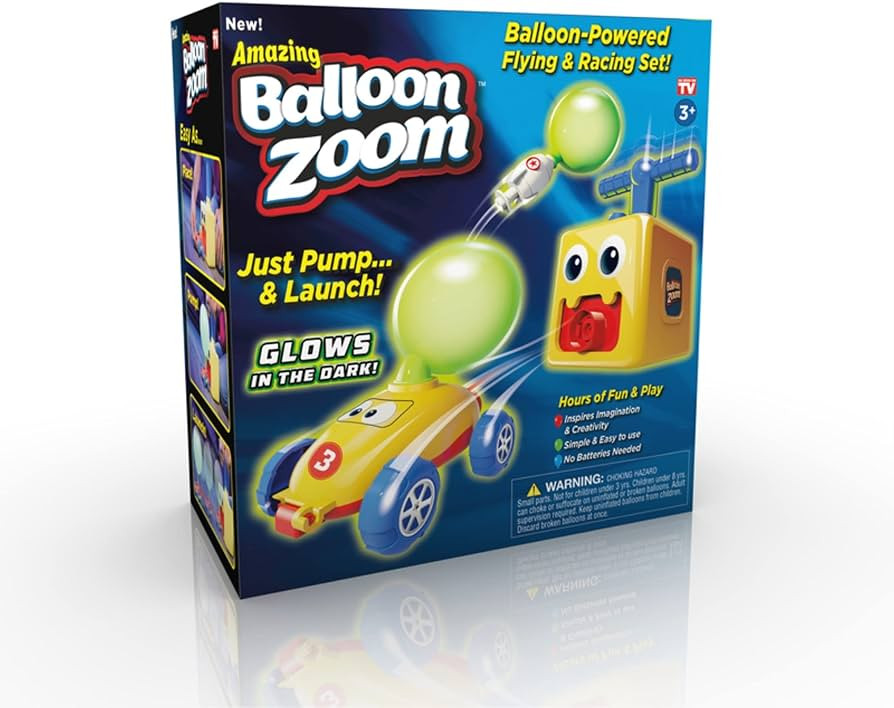 Ontel Balloon Zoom - Balloon-Powered Race Car and Rocket Launcher Toy Set, Ages 3+, Racer Car Box... | Amazon (US)