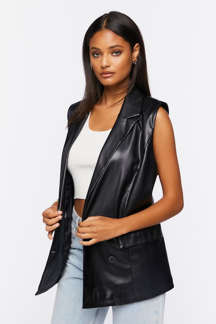 Faux Leather Double-Breasted Vest | Forever 21 (US)