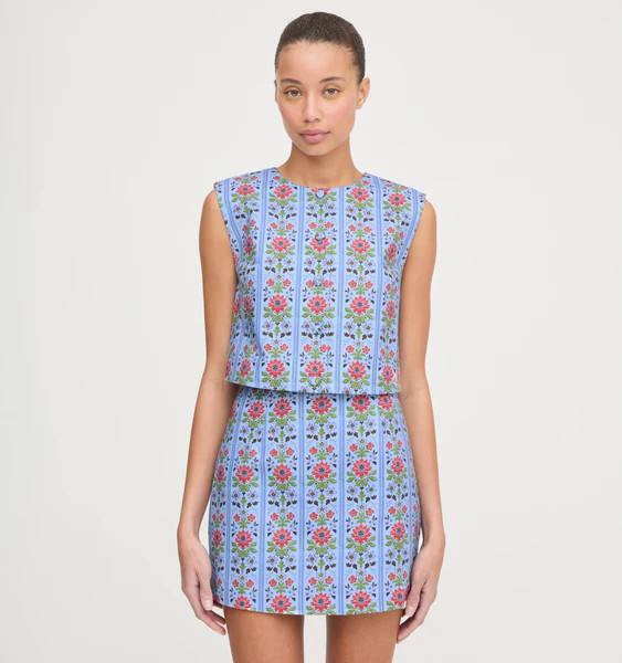 The Rosalie Top - Blue Floral Block Stripe | Hill House Home US