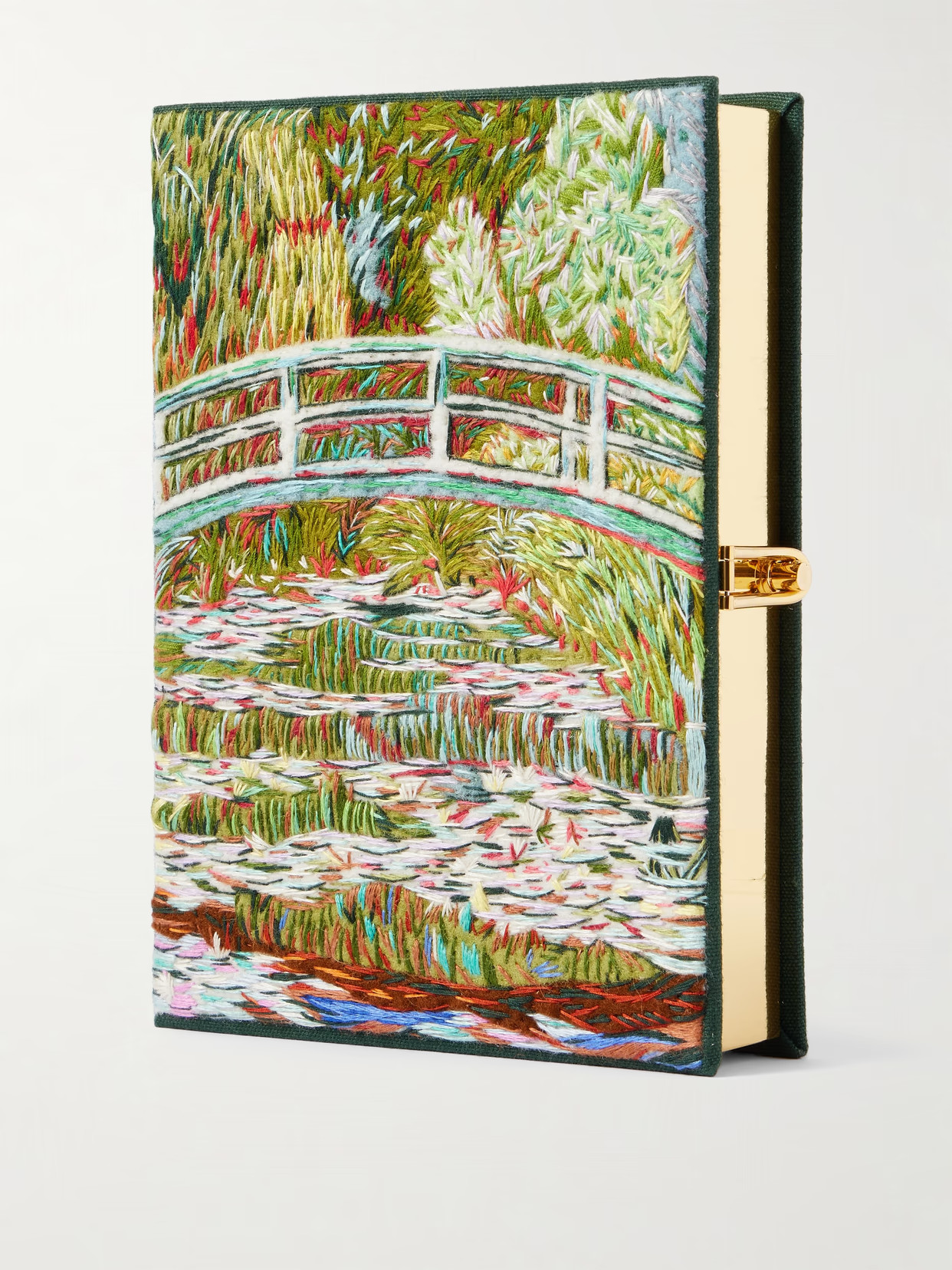 Olympia Le-Tan - Pond Of Water Lilies Embroidered Appliquéd Canvas Clutch - Green | NET-A-PORTER (US)
