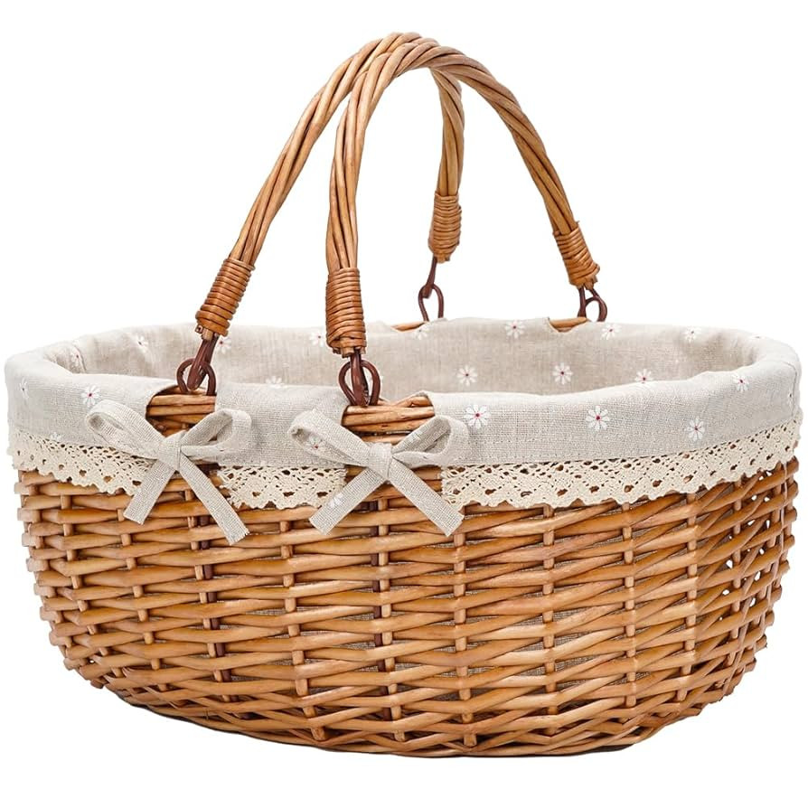 G GOOD GAIN Wicker Picnic Basket with Double Folding Handles,Willow Picnic Hamper,Natural Hand Wo... | Amazon (US)