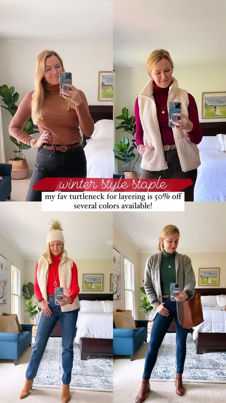 Winter style staple — my favorite turtleneck— is 50% off

Winter outfit ideas with turtlenecks. I often layer a jacket over a vest for extra warmth or layer a cardigan or sweater over my turtlenecks

These ones are great quality and come in lots of colors

#LTKCyberWeek 

#LTKSeasonal #LTKsalealert
