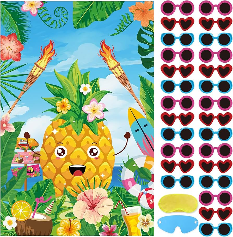 Hooqict Luau Party Game for Kids Pin the Sunglasses on the Pineapple for Summer Tropical Tiki Lua... | Amazon (US)