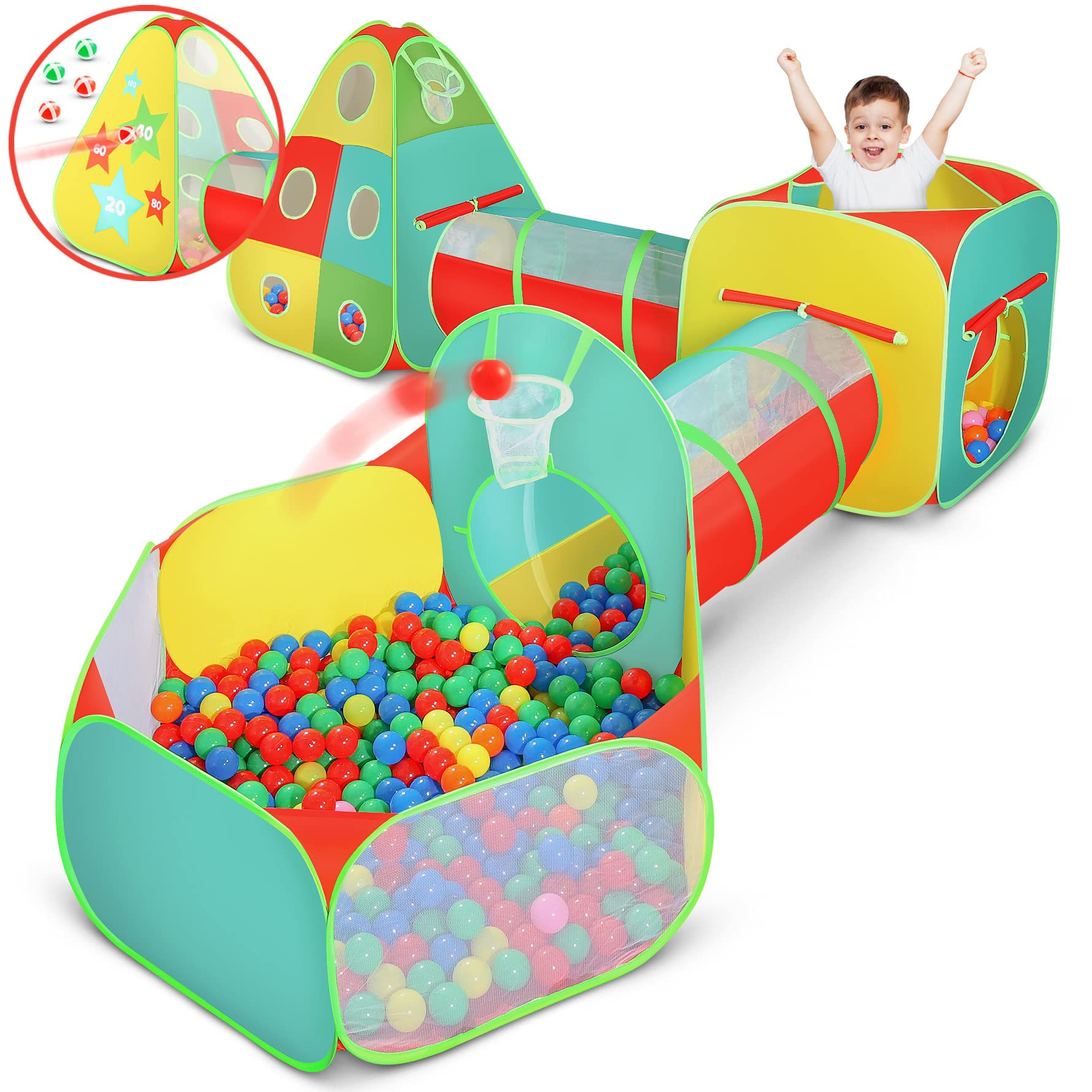 Kiddzery 5pc Tunnel Kids Play Tent - Ball Pit for Toddlers - Jungle Gym Crawl Through Tunnels for... | Amazon (US)