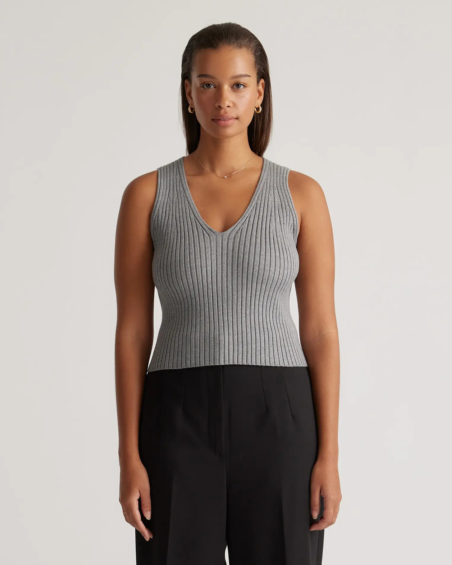 Eco-Knit Cropped Sweater Tank in Heather Grey | Quince