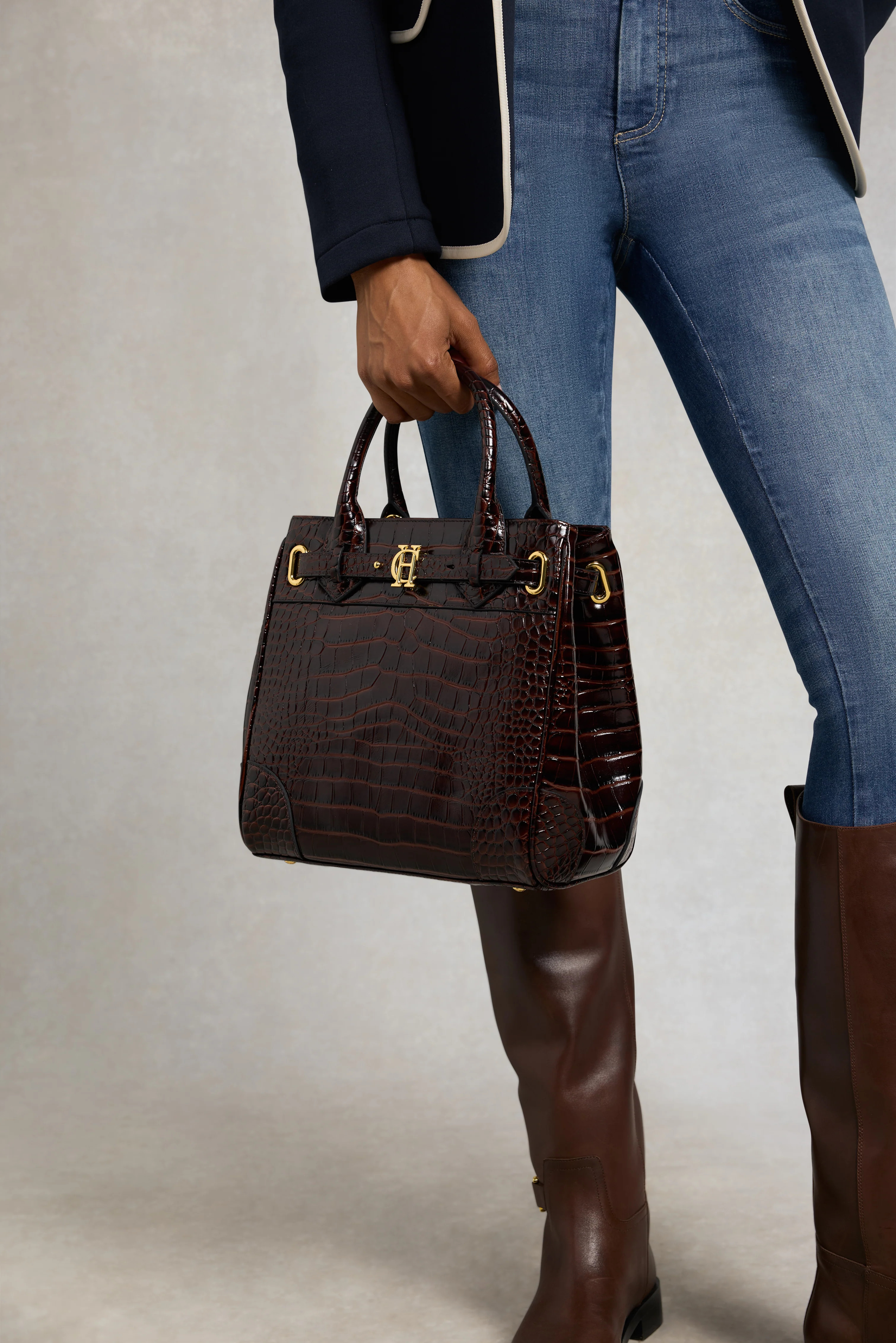 The Brompton Mini Tote (Rich Chocolate Croc) | Holland Cooper