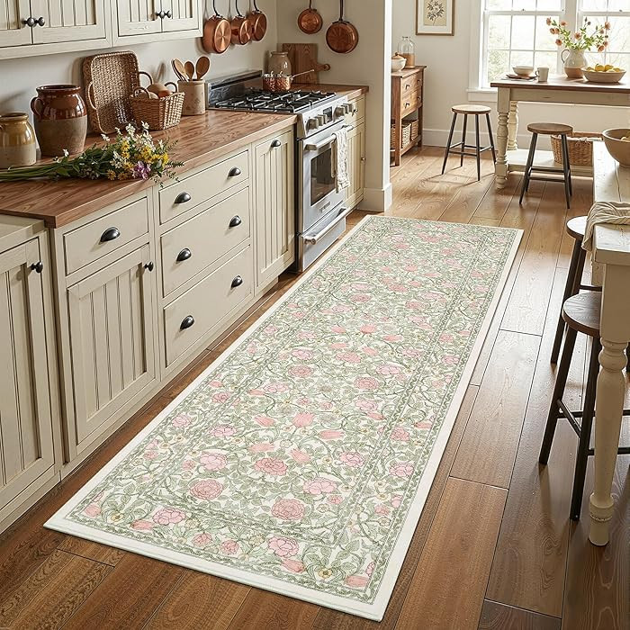 GarveeHome Pink and Green Vintage Floral 2x6 Runner Rug Washable Kitchen Rugs Non Slip Boho Long ... | Amazon (US)