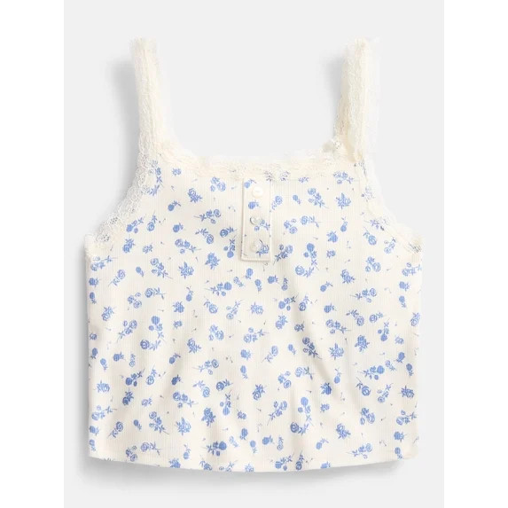 Weekend Academy Girls Henley Tank Top with Lace Trim, Sizes 4-18 | Walmart (US)