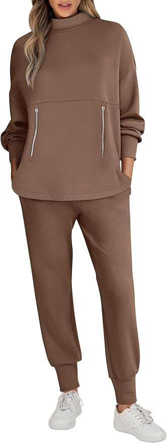 ANRABESS Women's 2 Piece Outfits Sweatsuit 2024 Casual Mock Neck Sweatshirt Jogger Sweat Pants Tr... | Amazon (US)