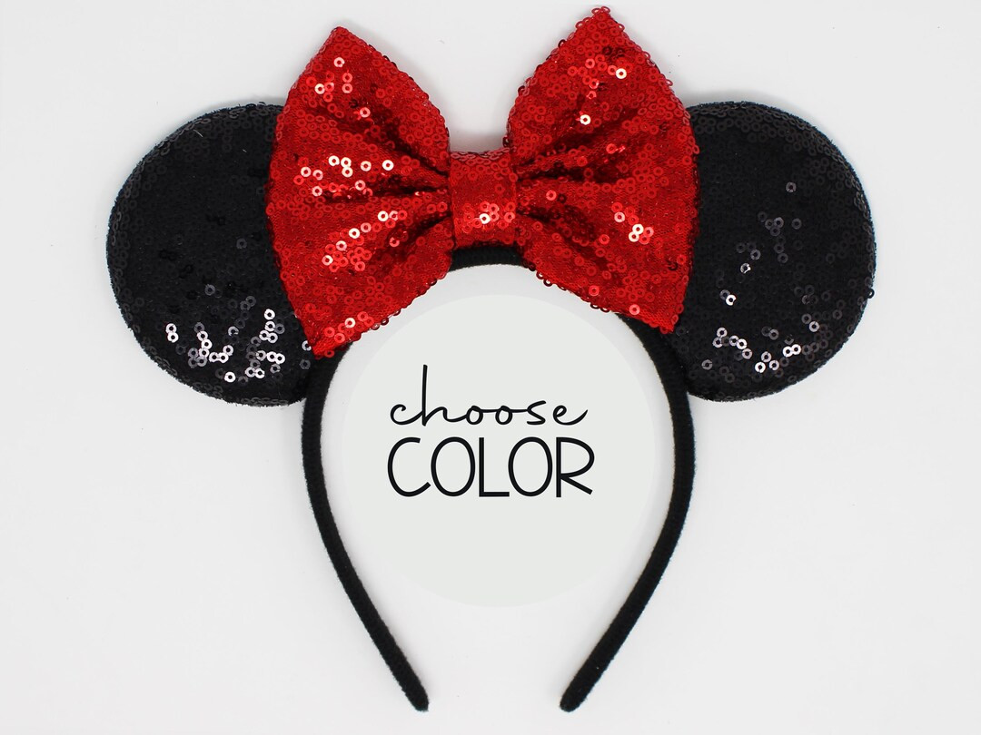 Red Mouse Ears Headband With Sequin Bow | All Age Black Sequin Mouse Ear Headband | Choose Bow Co... | Etsy (US)