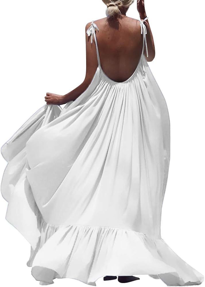 LISTHA Beach Backless Maxi Dress Women Boho Sleeveless Summer Party Long Dress | Amazon (US)