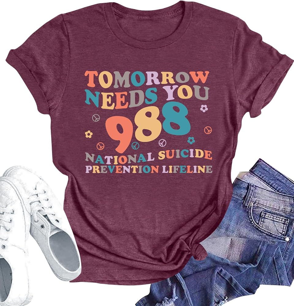 Suicide Prevention Awareness Shirt for Women 988 T-Shirt Mental Health Tees | Amazon (US)