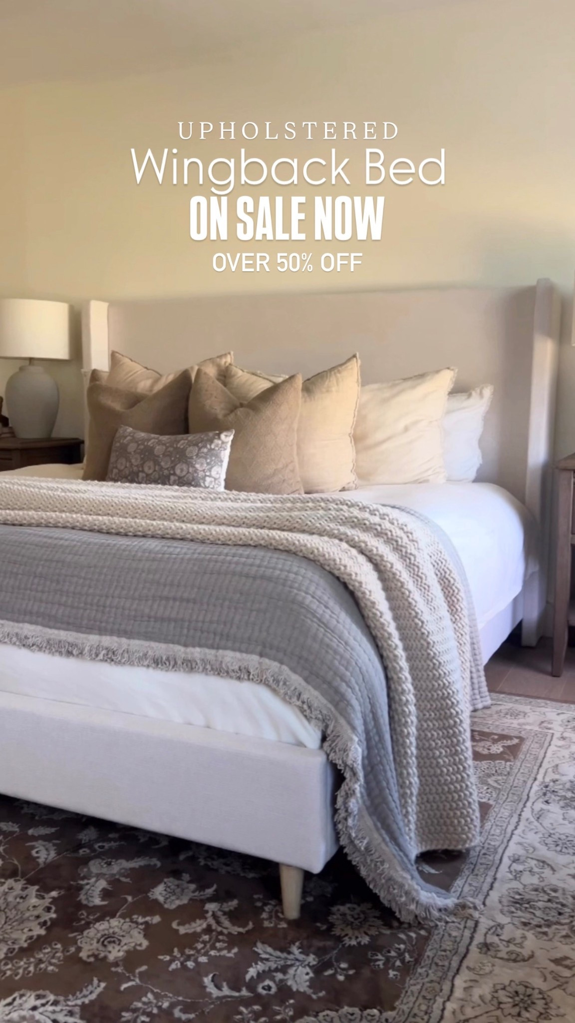 Upholstered bed | wingback bed | king size bed | Wayfair | target | neutral bedroom | bedroom rug | pottery barn | Loloi rug | nightstands | warm neutrals 

#LTKHome #LTKFindsUnder100 #LTKSaleAlert