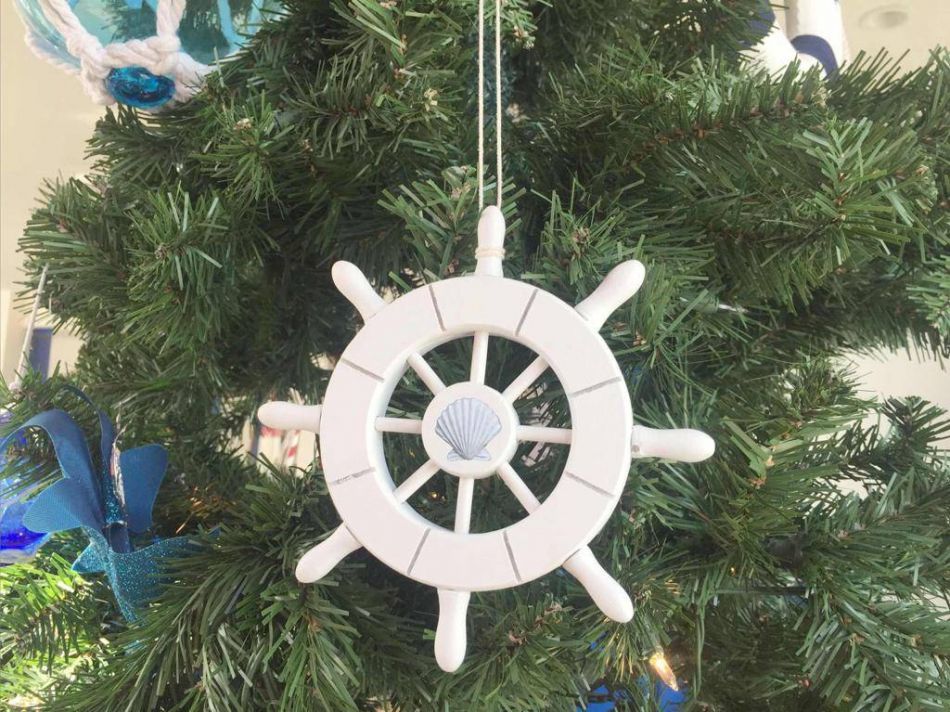White Decorative Ship Wheel With Seashell Christmas Tree Ornament 6" - Christmas Tree Decoration ... | Walmart (US)