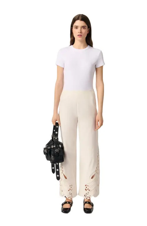 maje Embroidered trousers in Ecru at Nordstrom, Size 40 Eu | Nordstrom