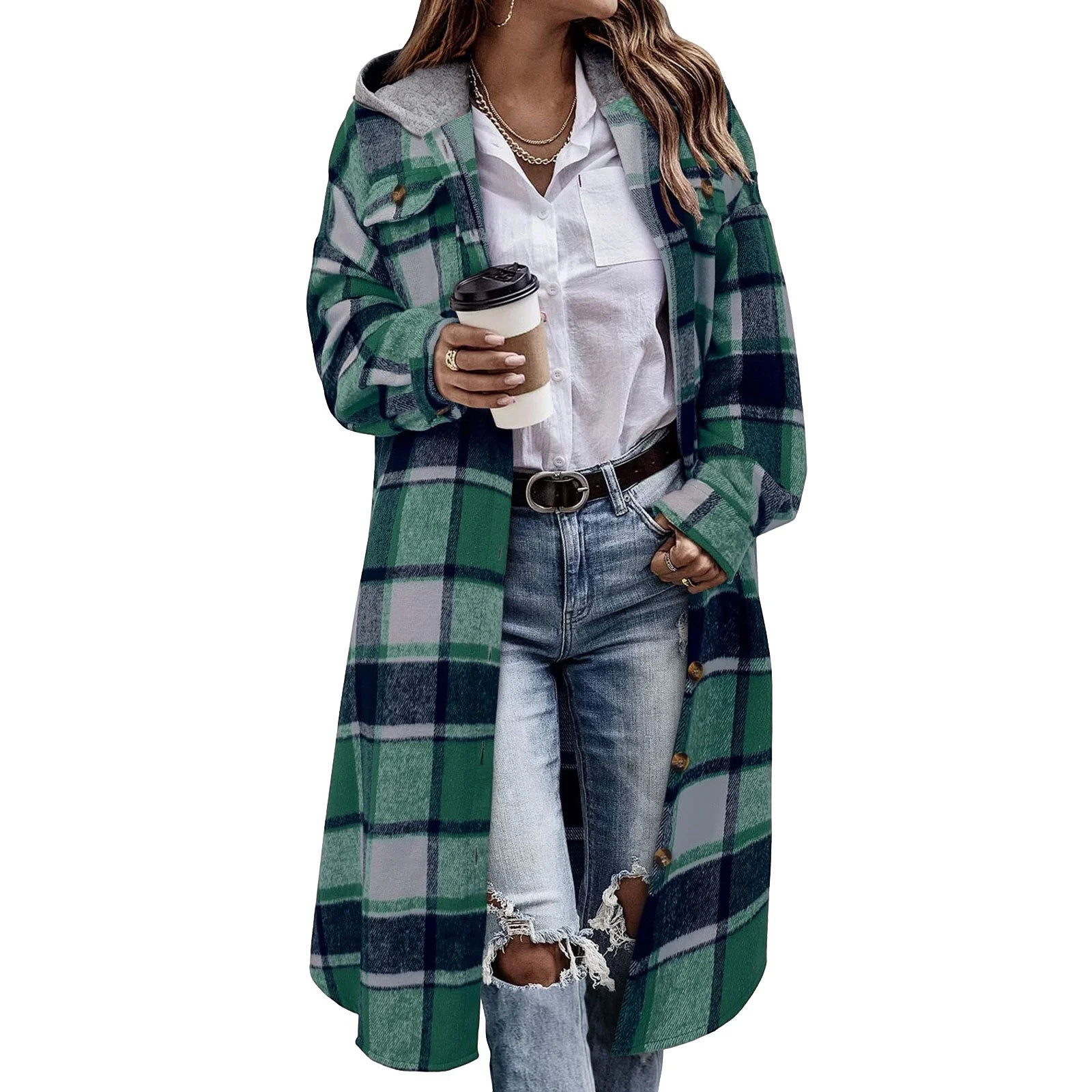 Women Flannel Plaid Jacket Plus Size Casual Checkered Shirt Outwear Fall Button up Long Sleeve Tr... | Walmart (US)