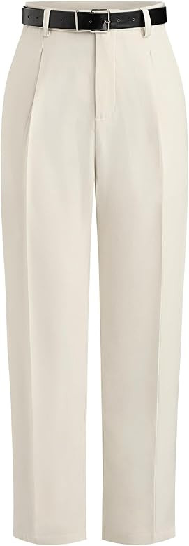 CIDER High Waist Solid Tapered Trousers with Belt | Amazon (US)