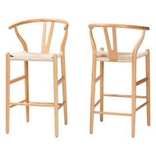 Reviews for Baxton Studio Paxton 40.7 in. Beige and Oak Brown Low Back Wood Frame Bar Stool (Set ... | The Home Depot