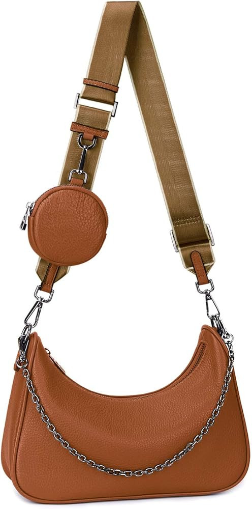 Multipurpose-Crossbody-Bag-for-Women Genuine Leather Fashion 2 in 1 Zip Handbags with Coin Purse | Amazon (US)