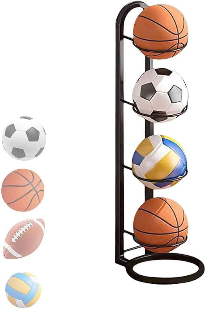 XPJBKC Football Stand, 4 Tier Removable Football Holder, Durable Ball Storage Rack Garage, Vertic... | Amazon (UK)