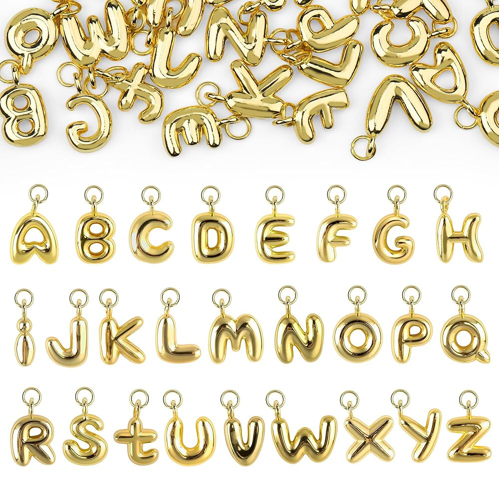 52pcs Gold Bubbled A-Z Alphabet Letters Charms for Jewelry Making Gold Chunky Bubble Initial Lett... | Amazon (US)