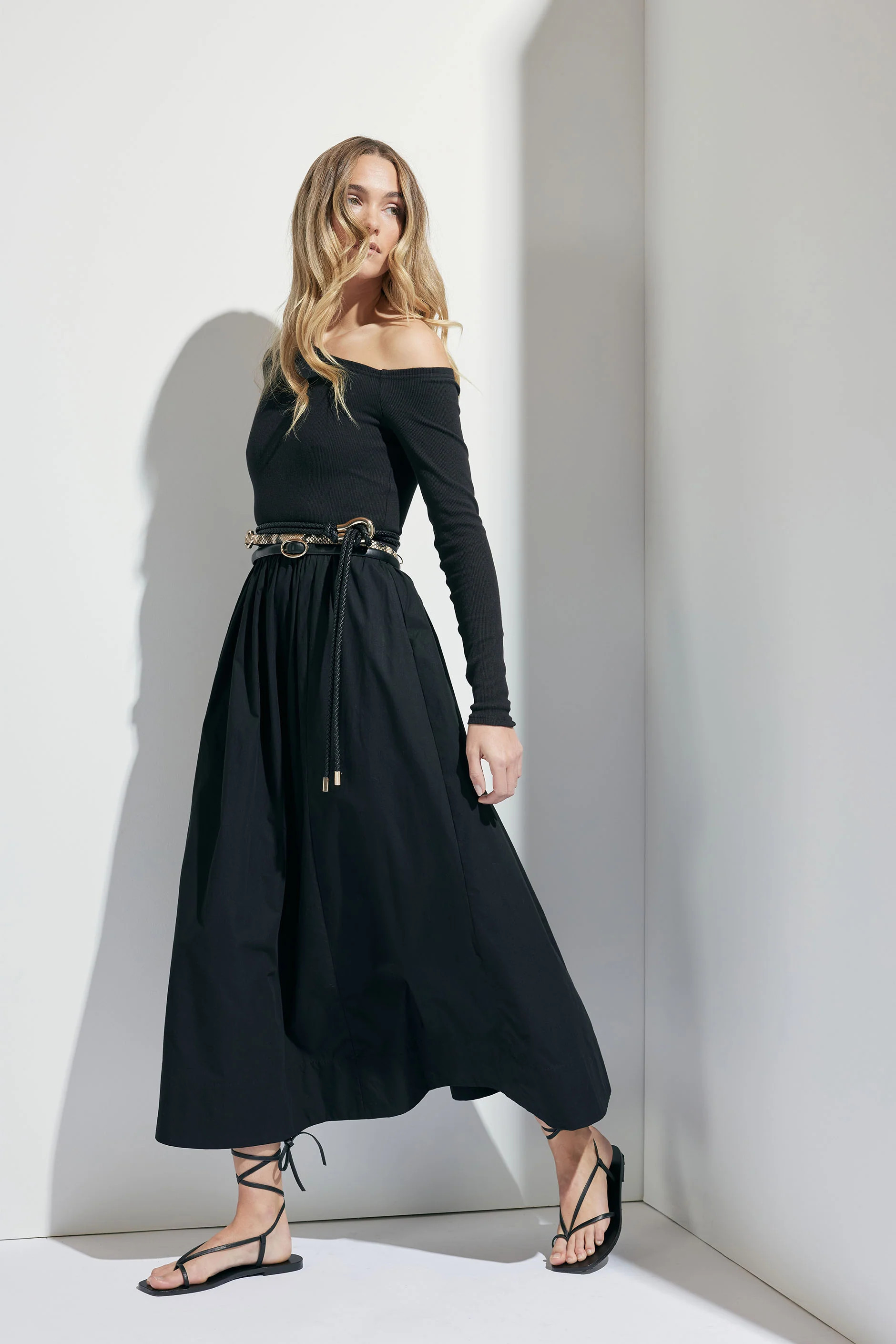Casey Spliced Midi Dress - Black | DECJUBA