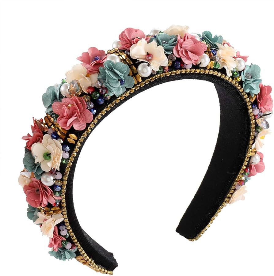 CENAPOG Baroque Crystal Rhinestone Headbands Flower Padded Hairbands for Women Girls Pearl Colorf... | Amazon (US)