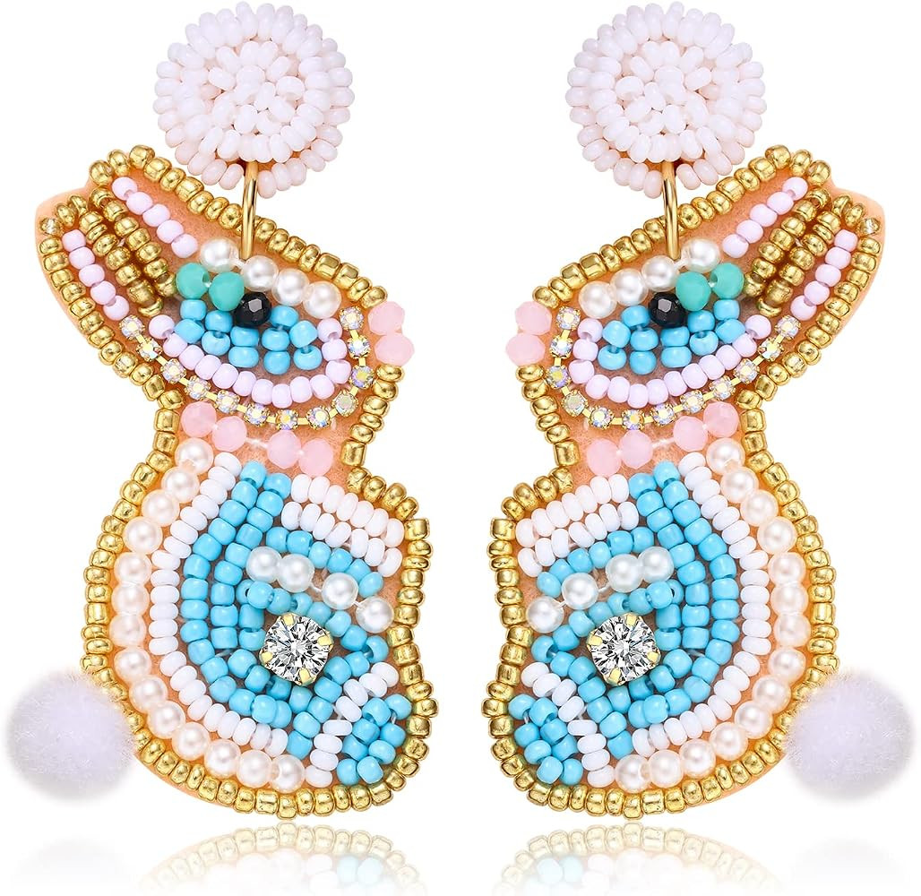 Easter Earrings Beaded Easter Bunny Earring for Women Handmade Cute Rabbit Drop Dangle Earrings East | Amazon (US)