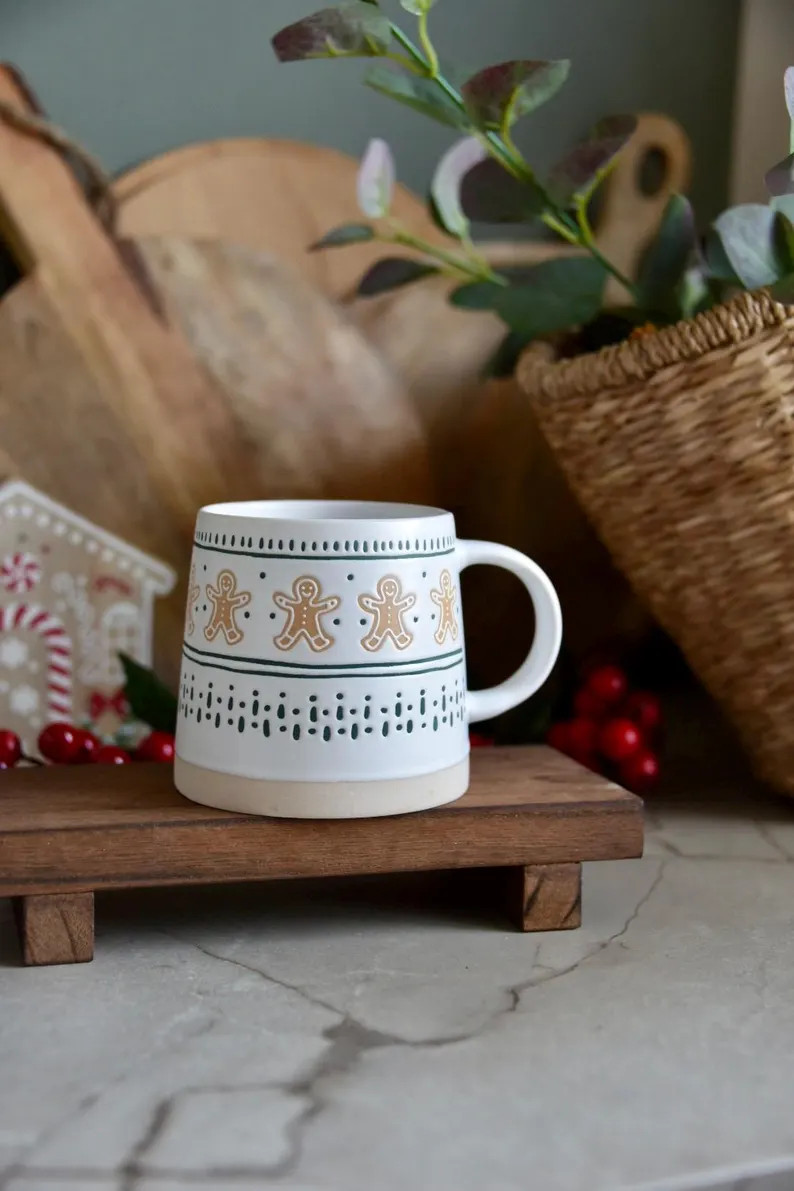 Gingerbread Man Mug Ceramic Christmas Cup stoneware Tankard embossed Birthday Present Gift for He... | Etsy (US)