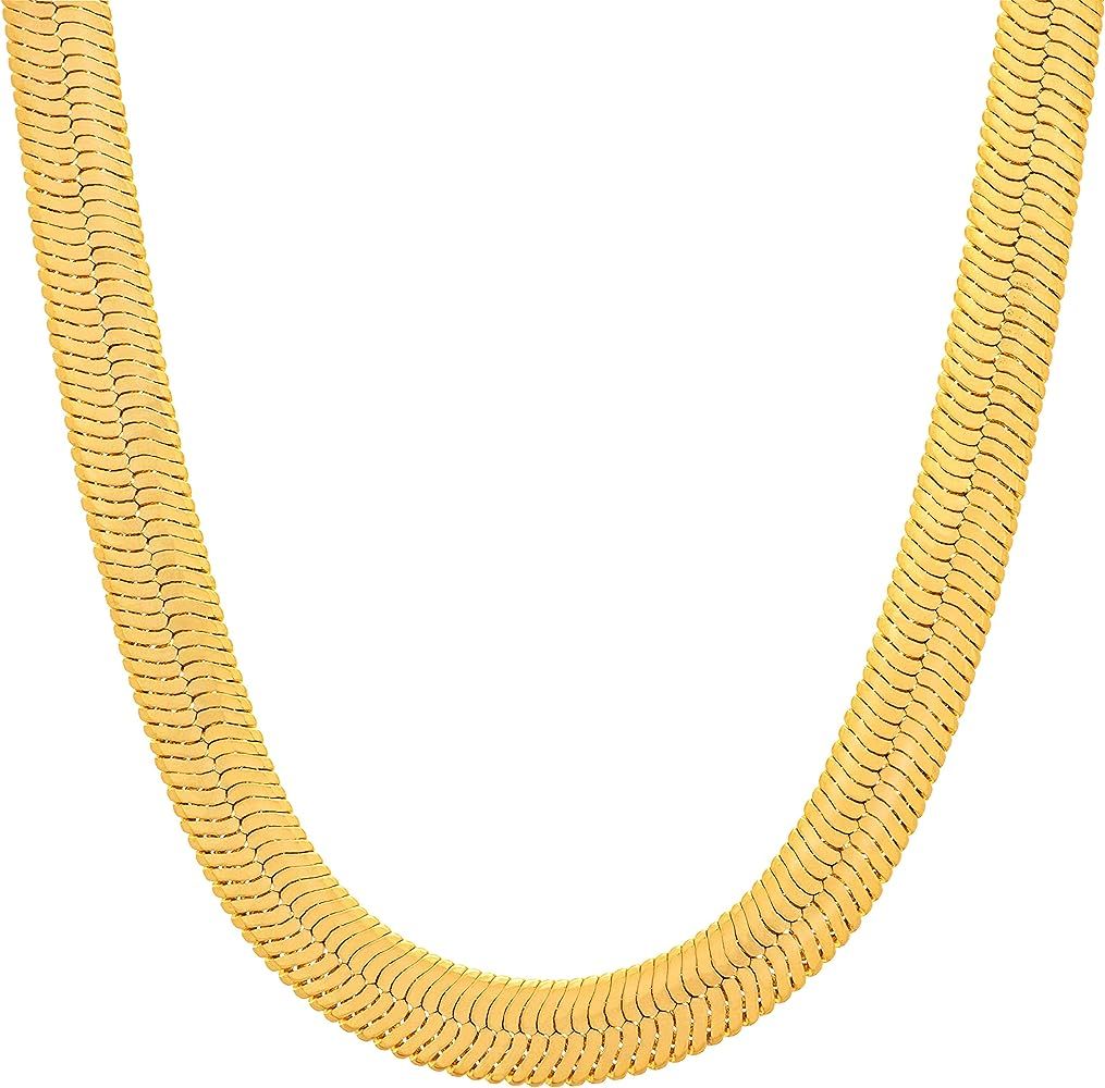 Lifetime Jewelry 7mm Flexible Herringbone Chain Necklace 24k Real Gold Plated | Amazon (US)