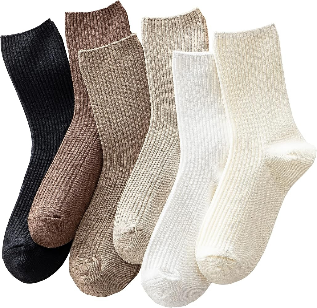 Womens Cute Crew Socks Casual Aesthetic Neutral Cotton Socks Granola Girls | Amazon (US)
