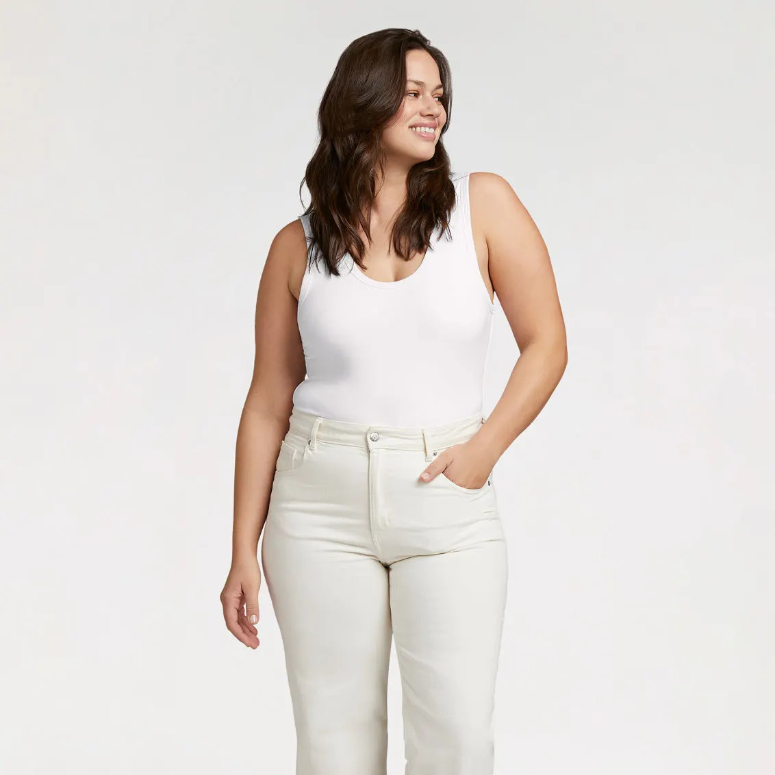 Women's Seamless Scoop Tank Bodysuit - White - nuuds | nuuds