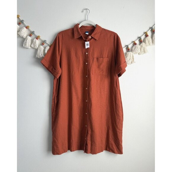 Old Navy Linen Blend Button Down Shirt Dress Gingerspice Coastal NWT M 2025 | Poshmark