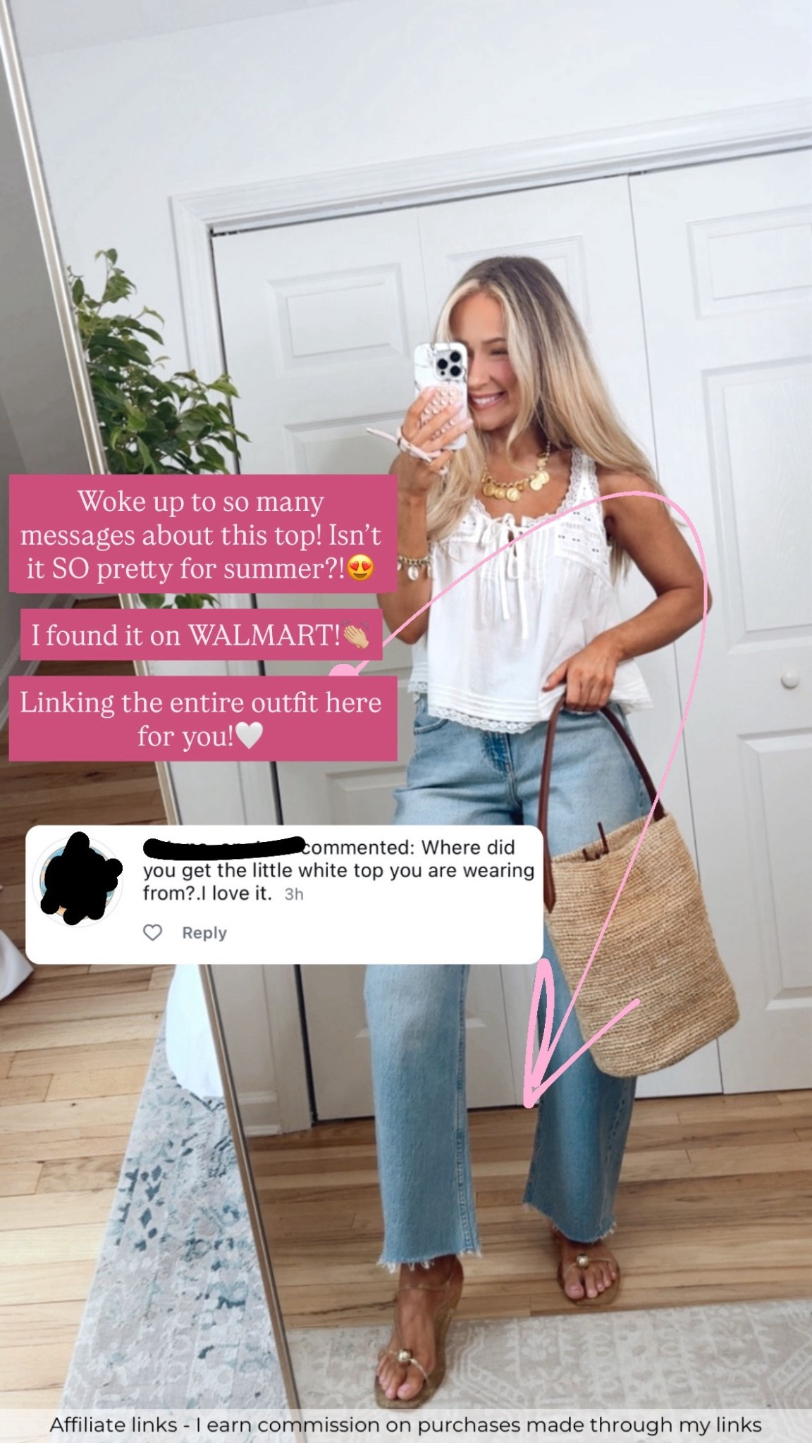 Affiliate links - I earn commission on purchases made through my links | Walmart spring top
Flowy white tank top for summer
Abercrombie jeans barrel leg
Jelly sandals
Cute casual summer outfits 
Straw bag