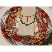 Monogrammed Christmas Napkins, Embroidered Napkin, Monogram Botanical Embroidery, Gift Set, Reusable Napkins | Etsy (US)