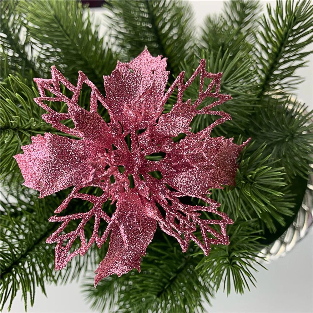 5Pcs 3.5" Glitter Christmas Poinsettia Flowers for Christmas Tree Wreath Garland Ornament | Walmart (US)