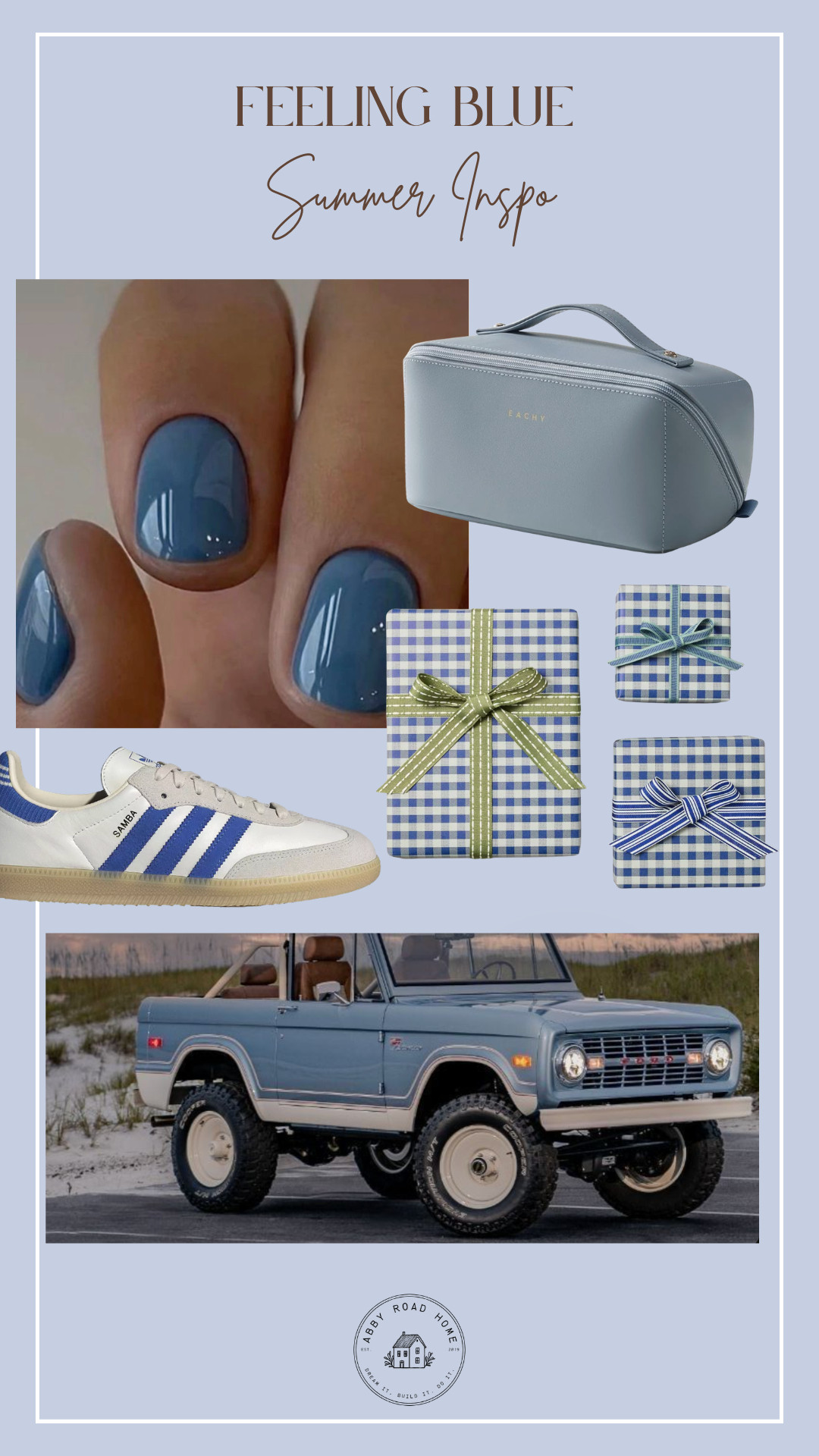 Blue is the color of the summer. 💙 From gingham details and vintage-inspired accessories to classic sneakers, soft beauty cases, and the perfect dusty blue manicure, I'm currently obsessed with this coastal-meets-classic color palette.

Saving all of these blue finds for summer inspiration and everyday style.

#LTKStyle #LTKHome #SummerInspiration #BlueAesthetic #CoastalStyle #SummerMoodBoard #BlueAndWhite #ClassicStyle #TargetFinds #AmazonFinds #PreppyStyle #SummerFavorites #LTKFinds #CoastalLiving #SummerVibes 

 
