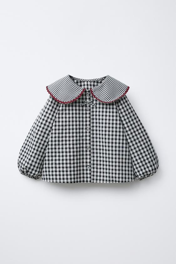 RUFFLE GINGHAM BLOUSE | Zara US